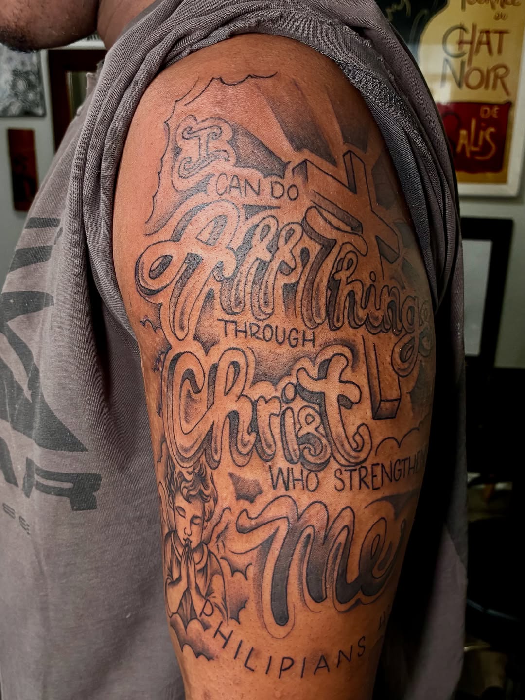 Tattoo by @_tattoosbynessa___ — lettering_script, black_and_grey