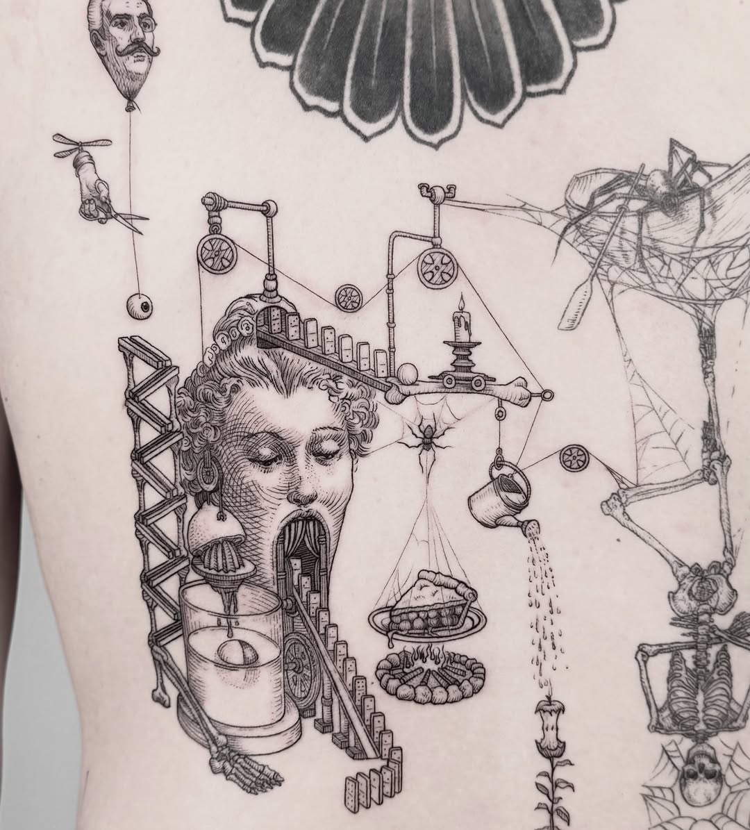 Tattoo by @krueger.ink — illustrative, black_and_grey