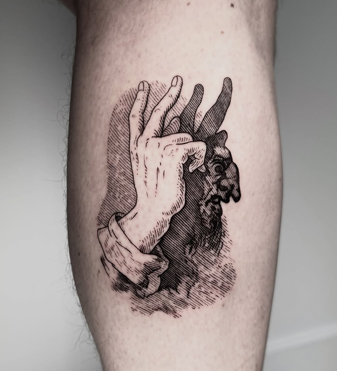 Tattoo by @krueger.ink — illustrative, black_and_grey