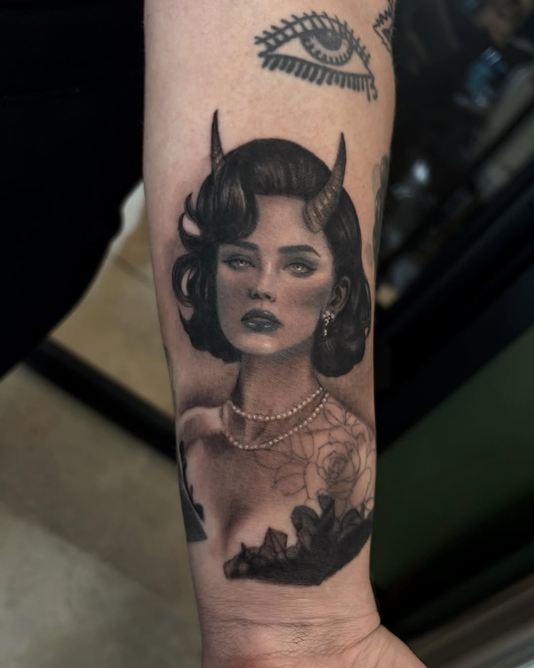 Tattoo by @jazz_rosetattoos — realism, black_and_grey