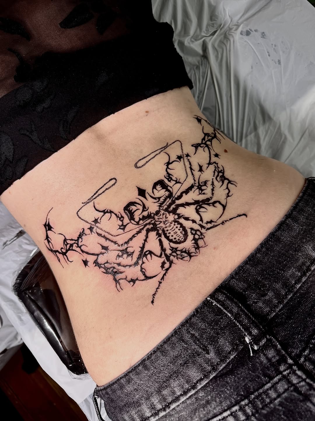Tattoo by @gray.space.ink — blackwork, illustrative