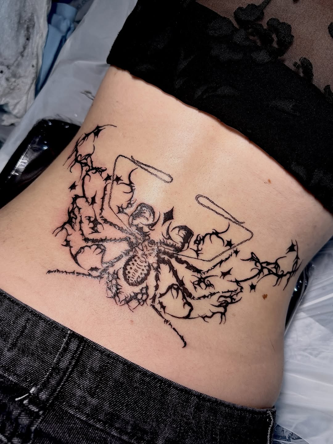 Tattoo by @gray.space.ink — blackwork, trash_polka