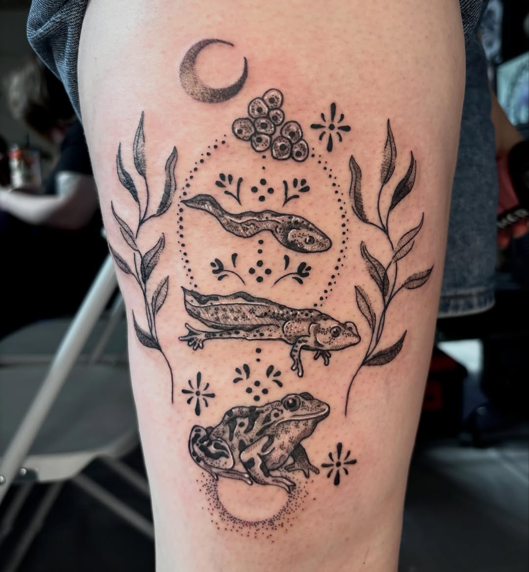 Tattoo by @destiney.tattoos — illustrative, dotwork