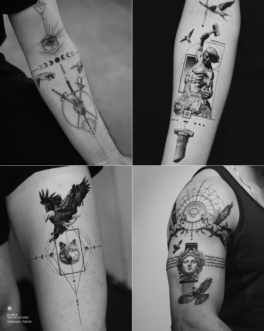 Tattoo by @kidneedle_tattoo β geometric, black_and_grey