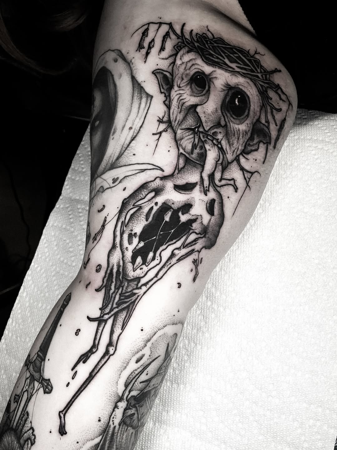 Tattoo by @bunche_tattoo โ dark_realism, dotwork