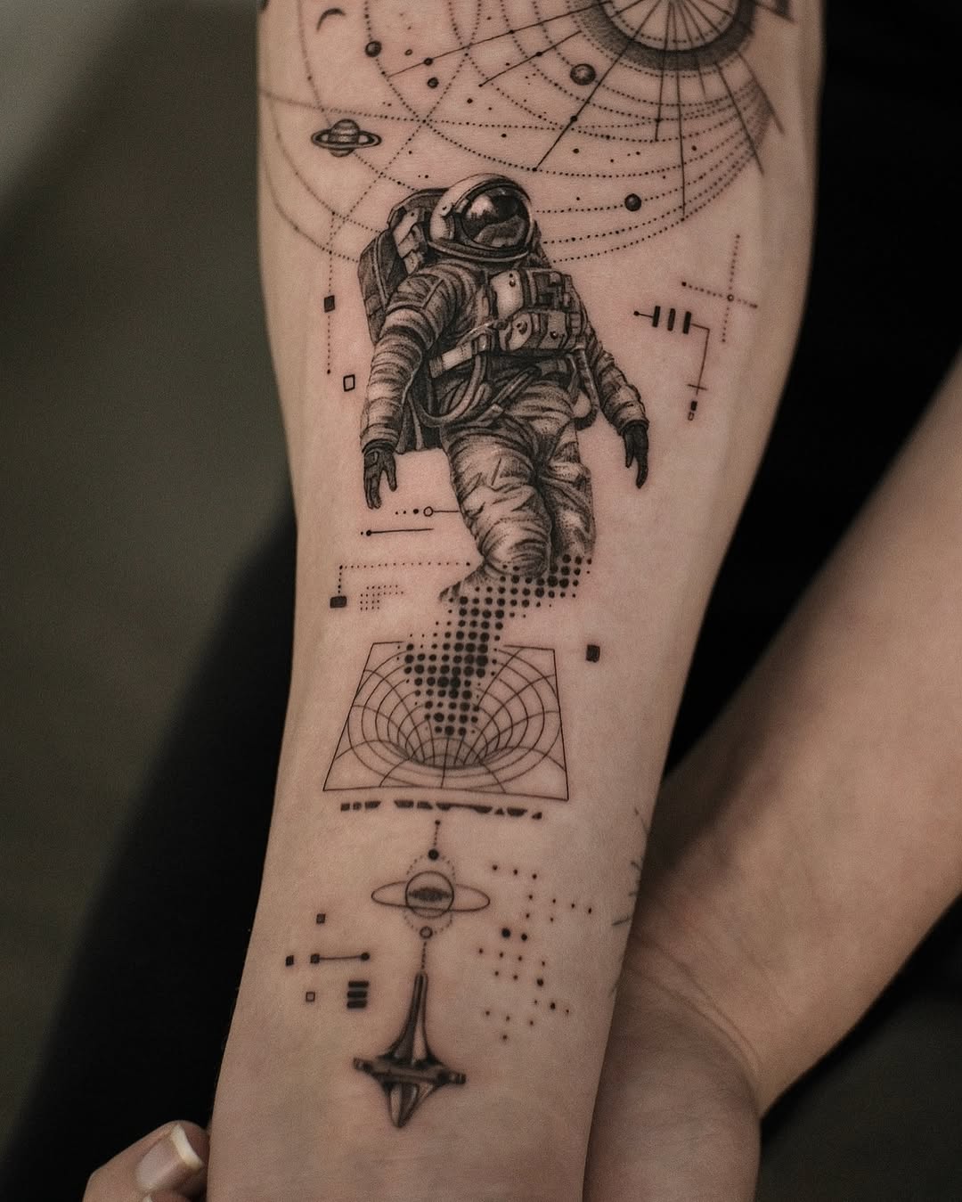 Tattoo by @zeke.tattoo — black_and_grey, geometric