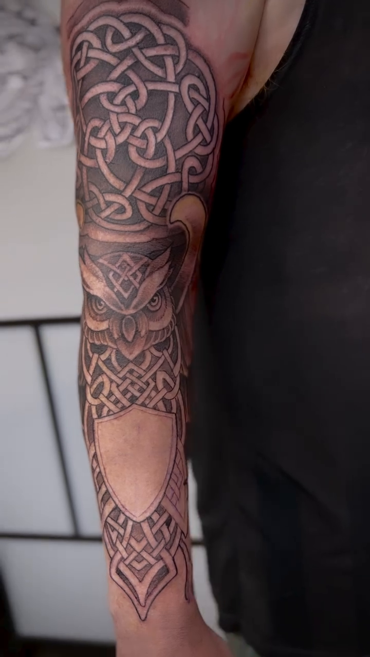 Tattoo by @ryanwillardtattoo — black_and_grey, geometric