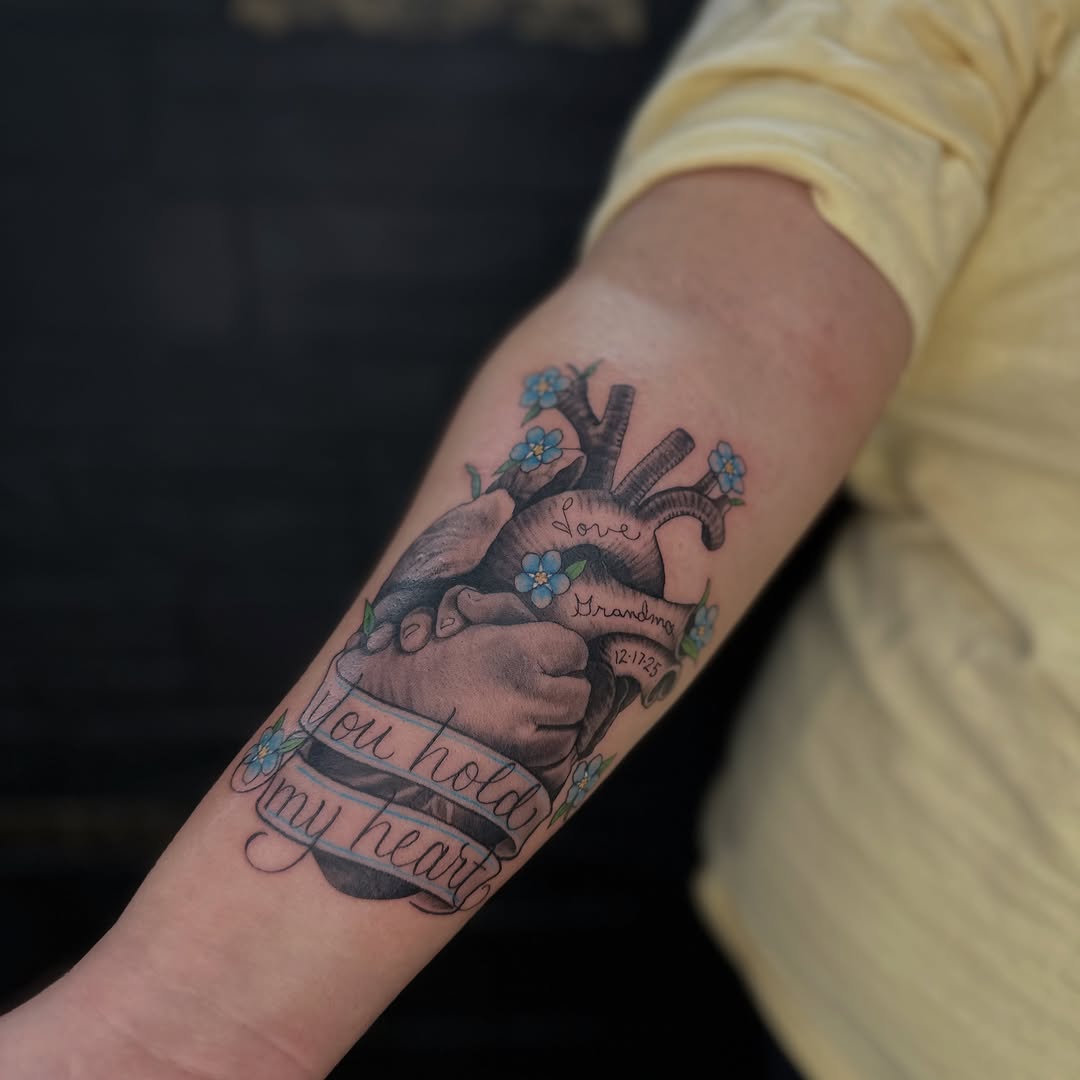 Tattoo by @amamor.art — realism, lettering_script