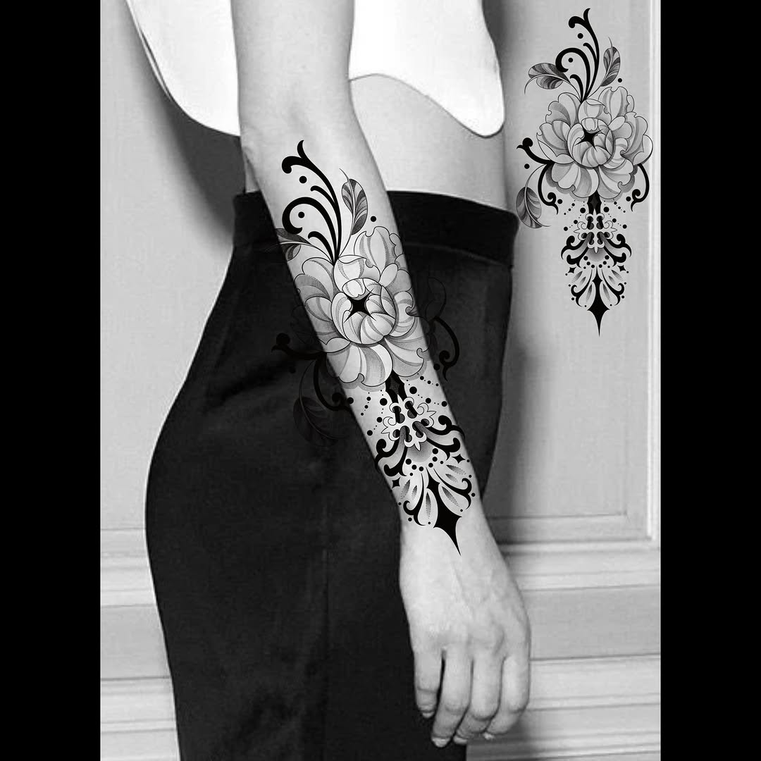 Tattoo by @molly.m.tattoo — black_and_grey, ornamental