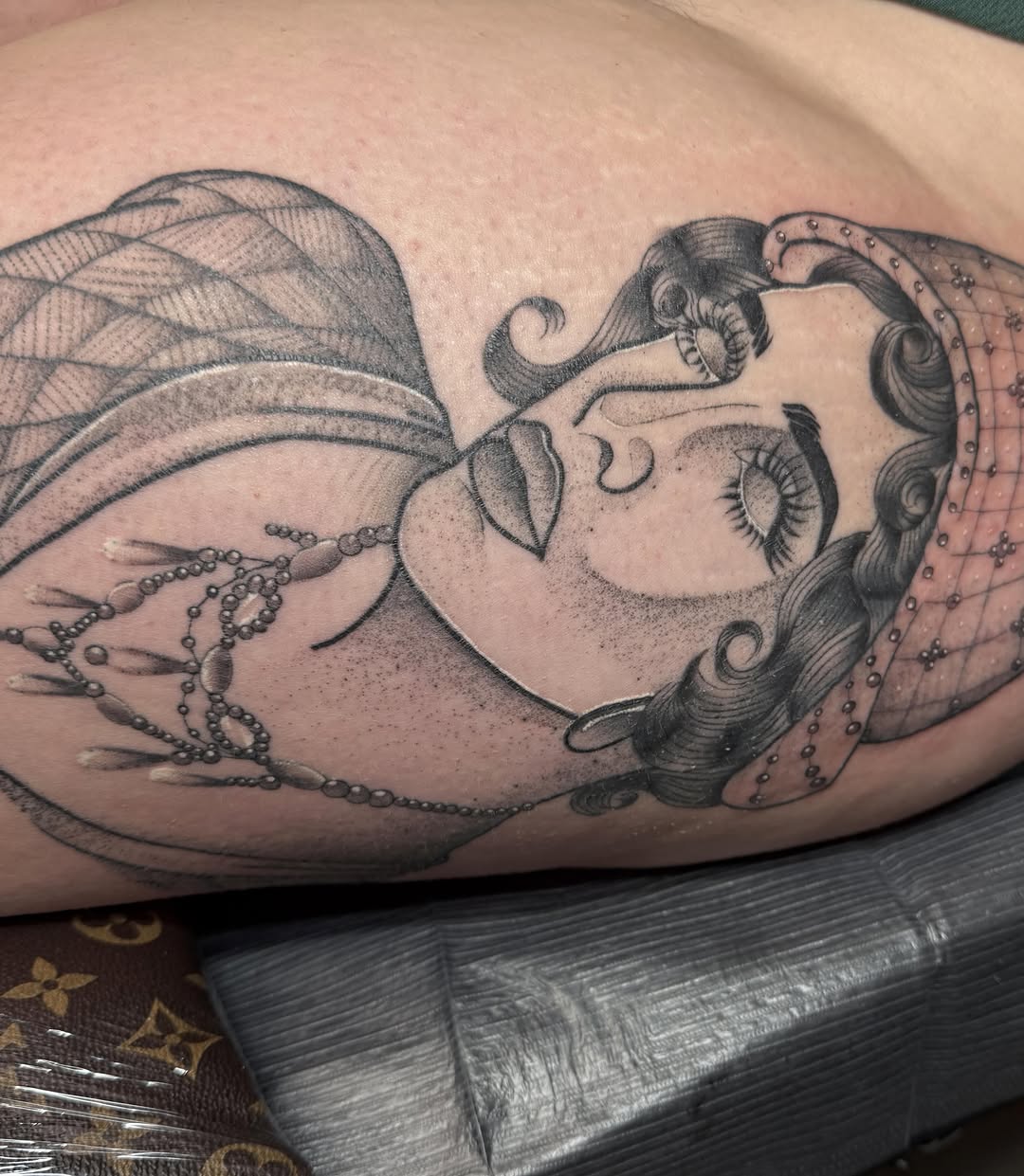 Tattoo by @inkedbydelaney — black_and_grey, dotwork