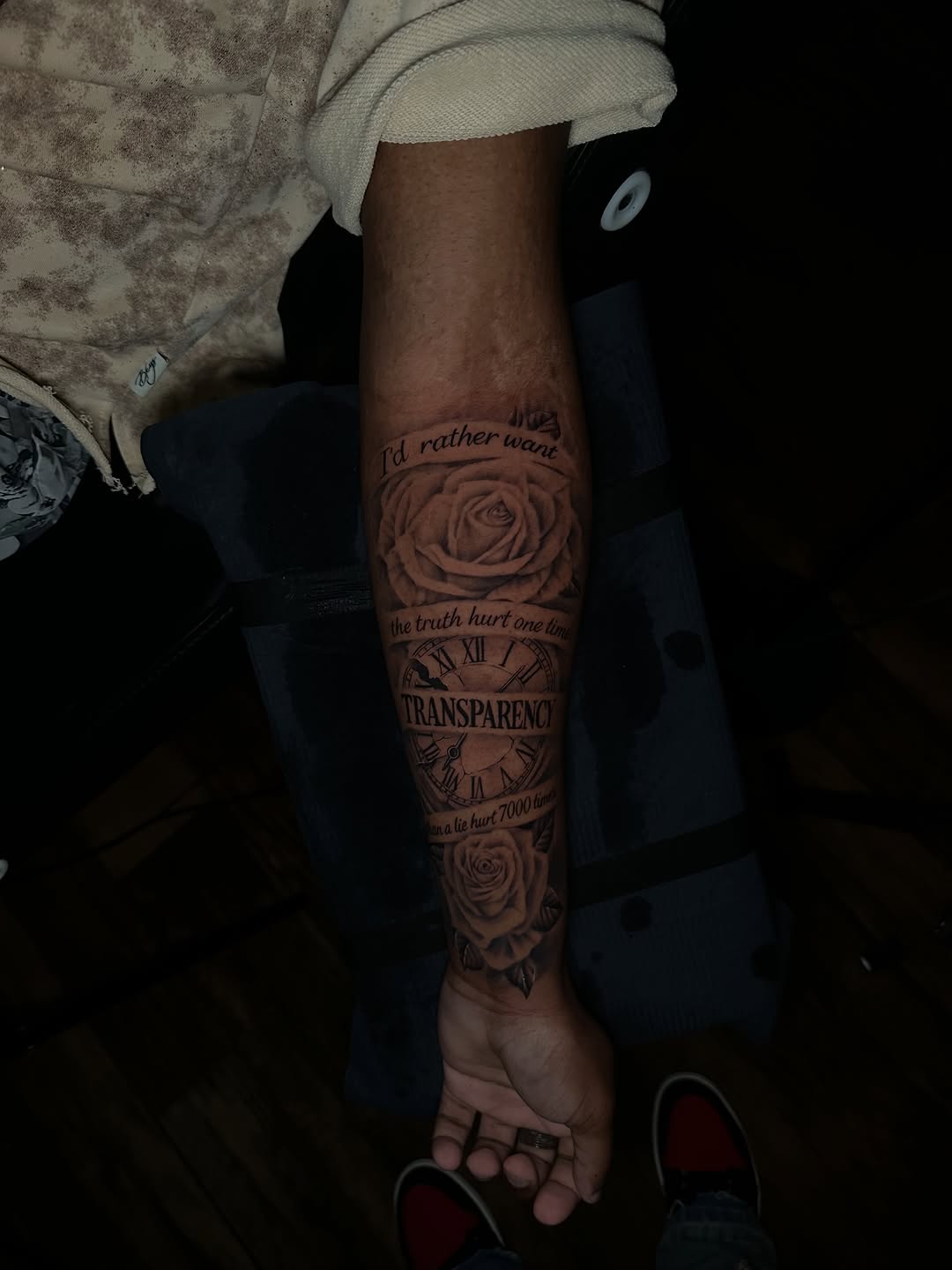Tattoo by @chrisdoestattoos — black_and_grey, lettering_script