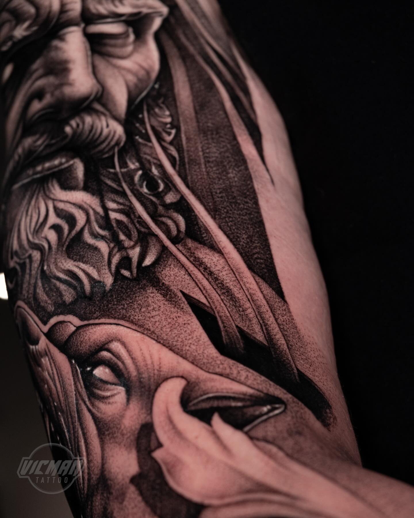Tattoo by @vicmantattooartist — realism, black_and_grey