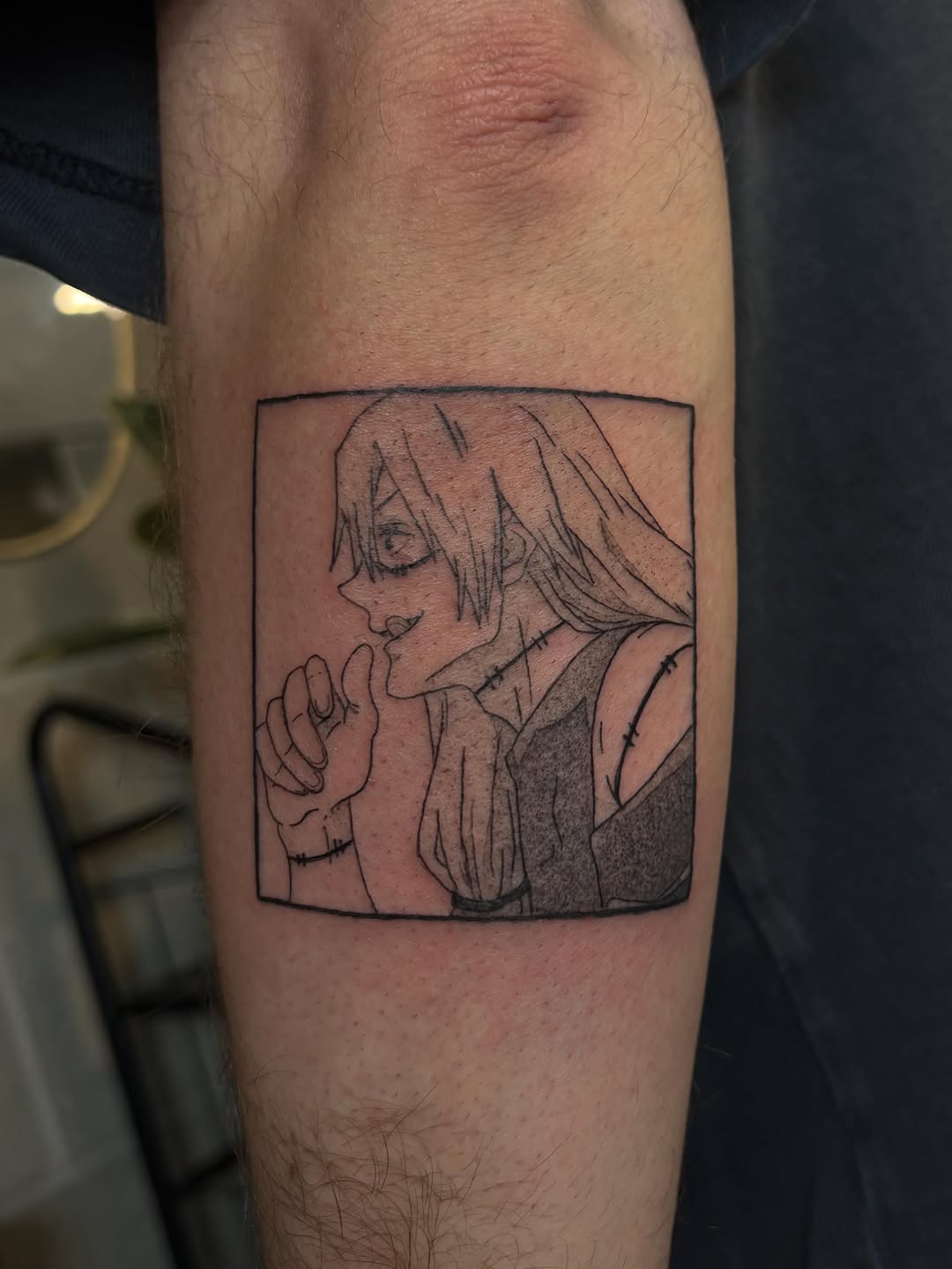 Tattoo by @aeipathy.tattoo β anime, black_and_grey