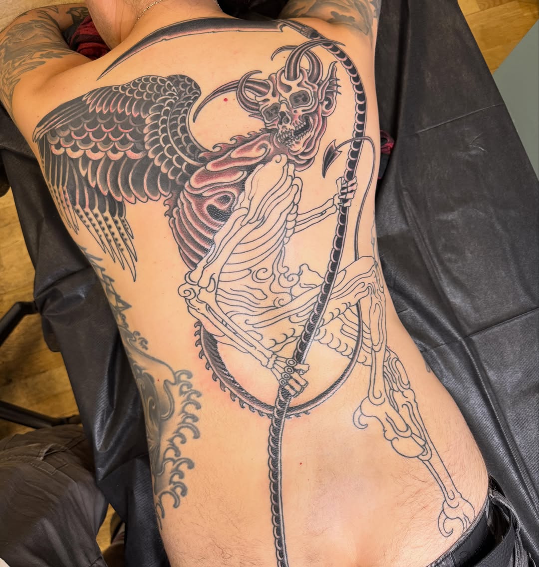Tattoo by @dereknoble36 — japanese_irezumi, black_and_grey