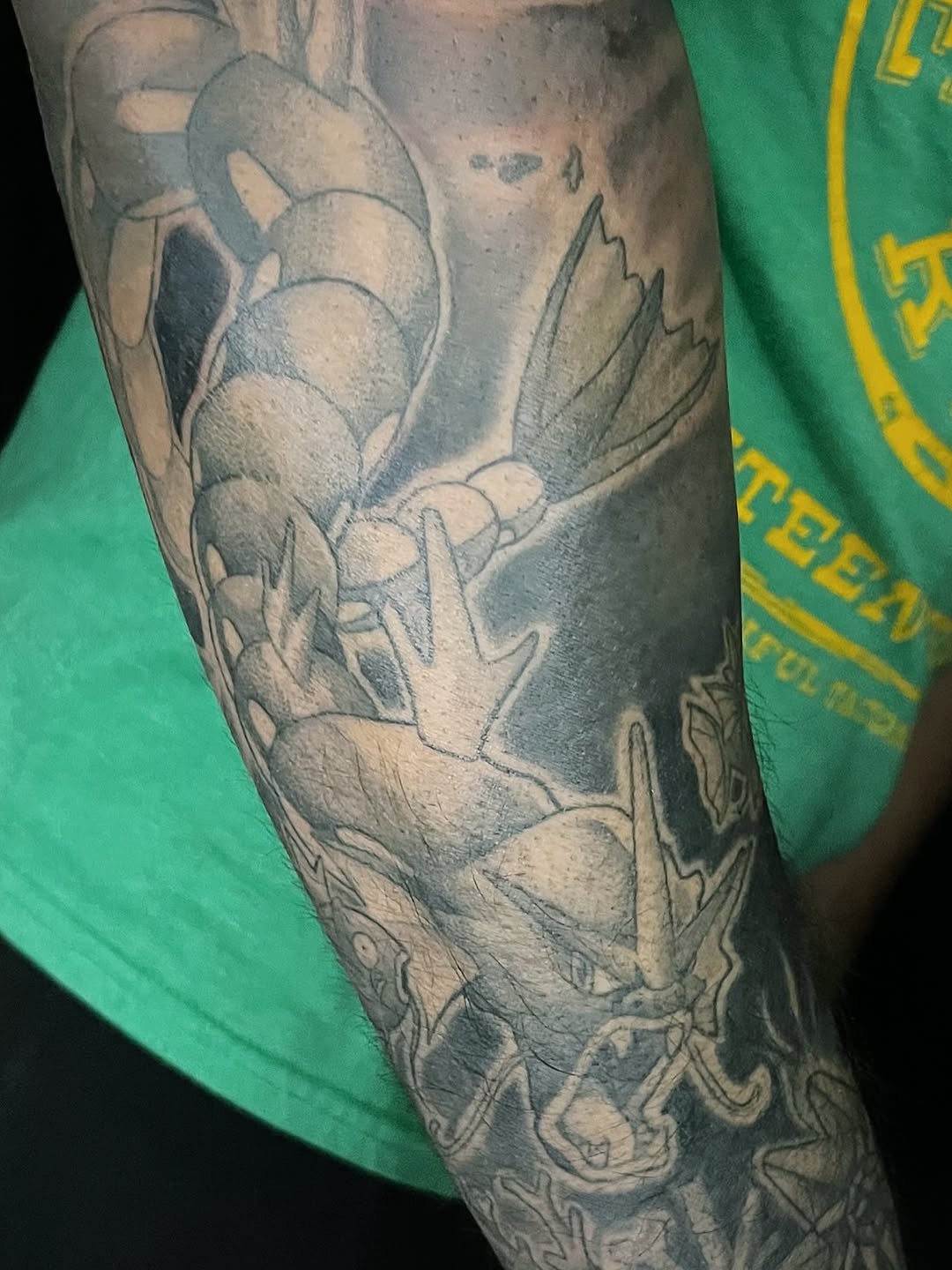 Tattoo by @maggieatattoo — anime, black_and_grey
