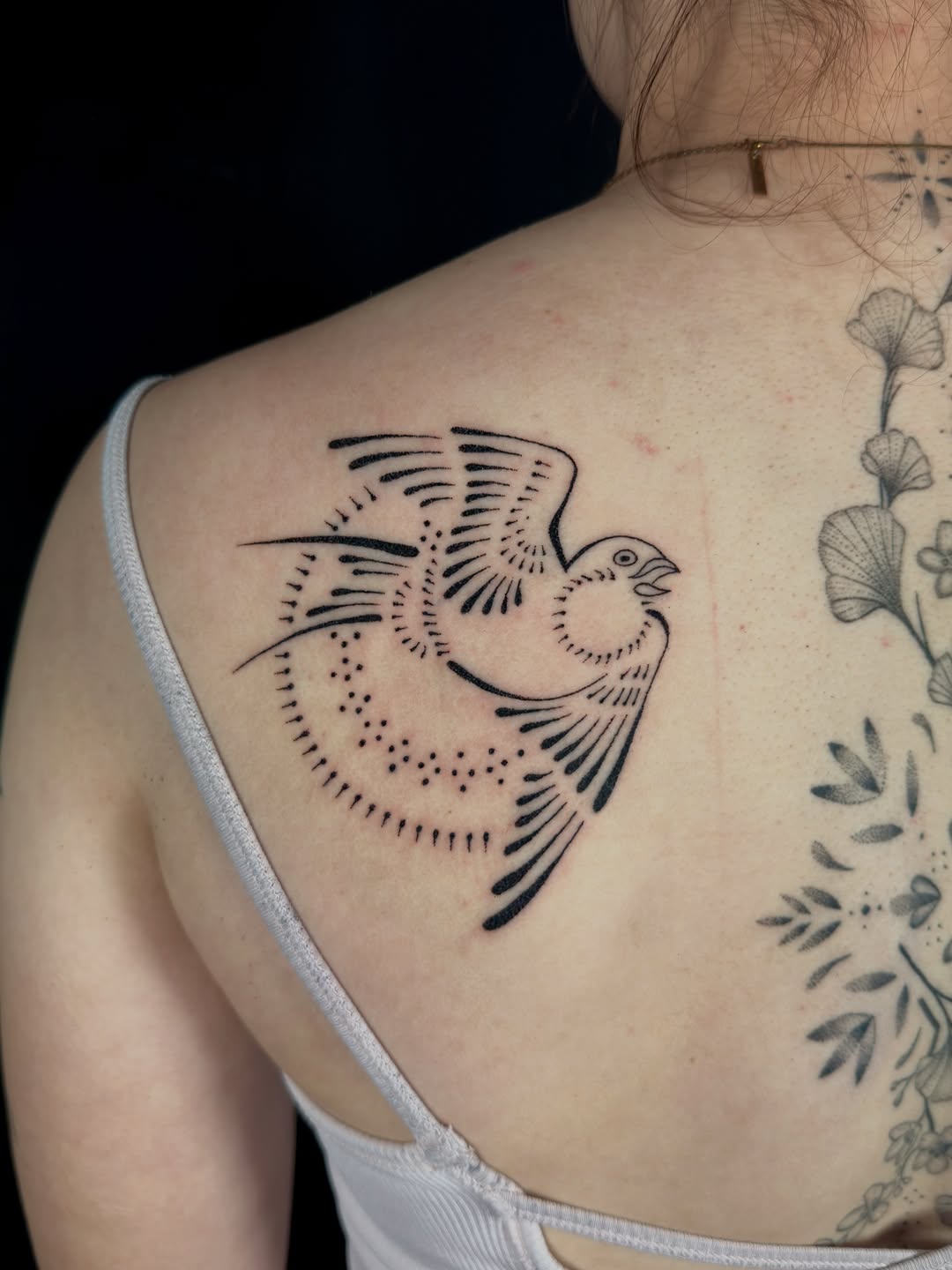 Tattoo by @tenderpoke — illustrative, dotwork