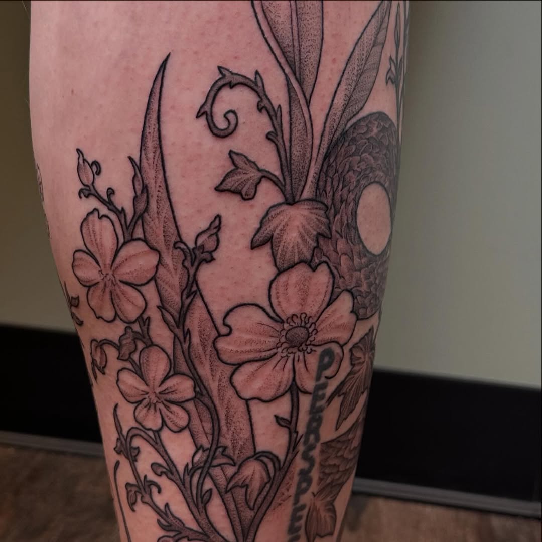 Tattoo by @hunterdoestattoos — black_and_grey, dotwork
