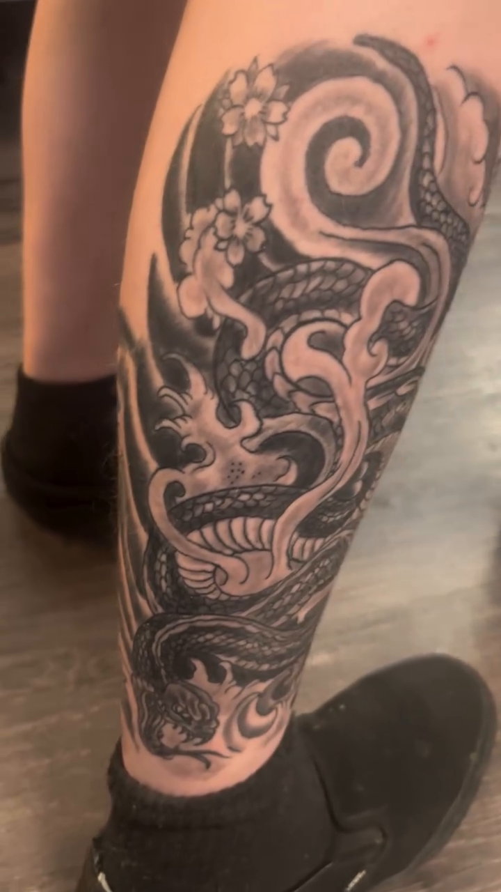 Tattoo by @classiccustomtattooing — japanese_irezumi, black_and_grey