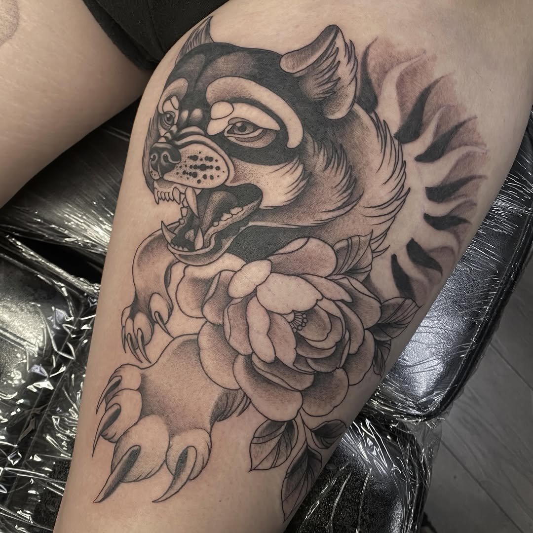 Tattoo by @tattoofiendclub — neo_traditional, black_and_grey