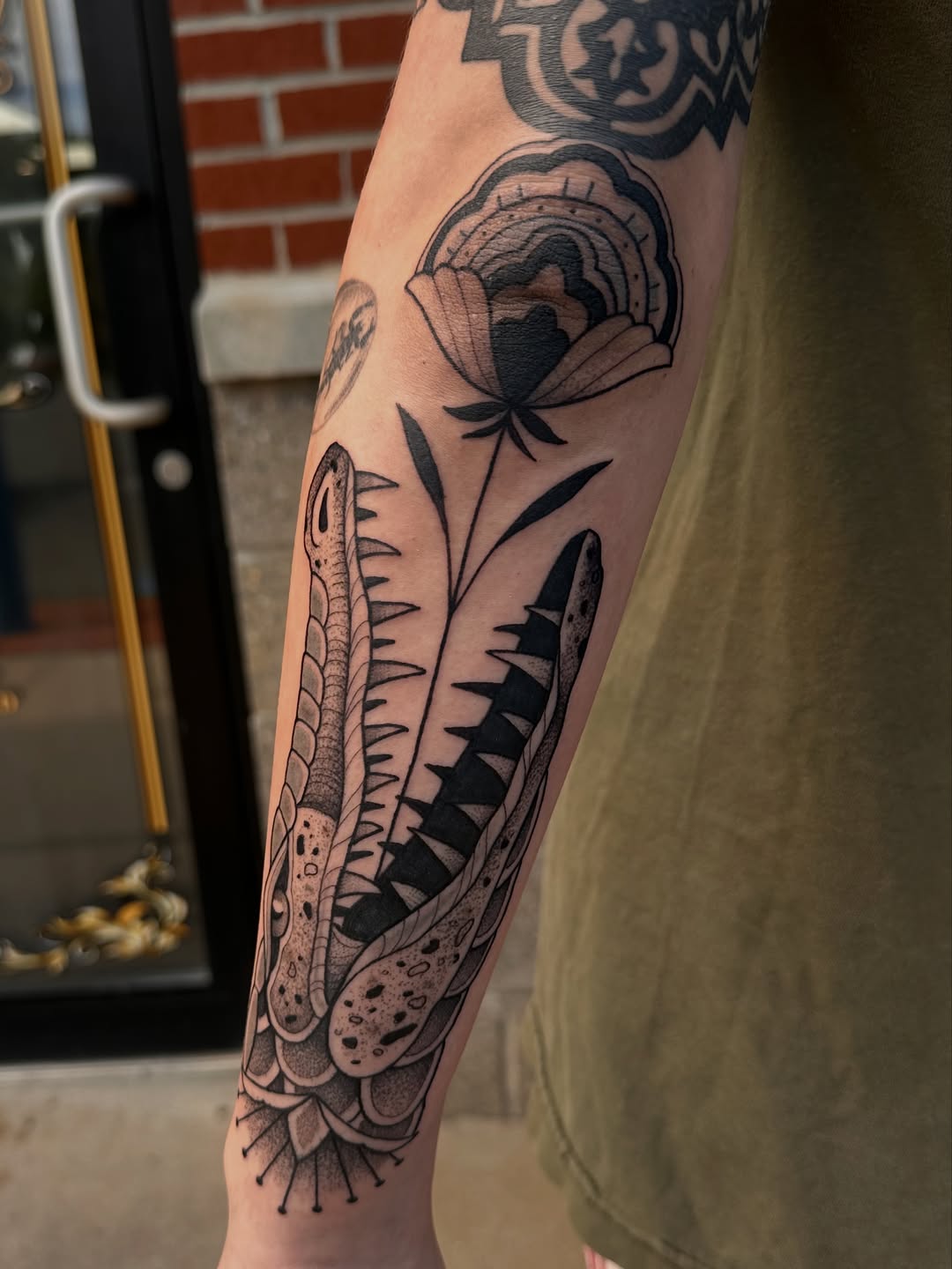 Tattoo by @nancyrose.art — black_and_grey, dotwork