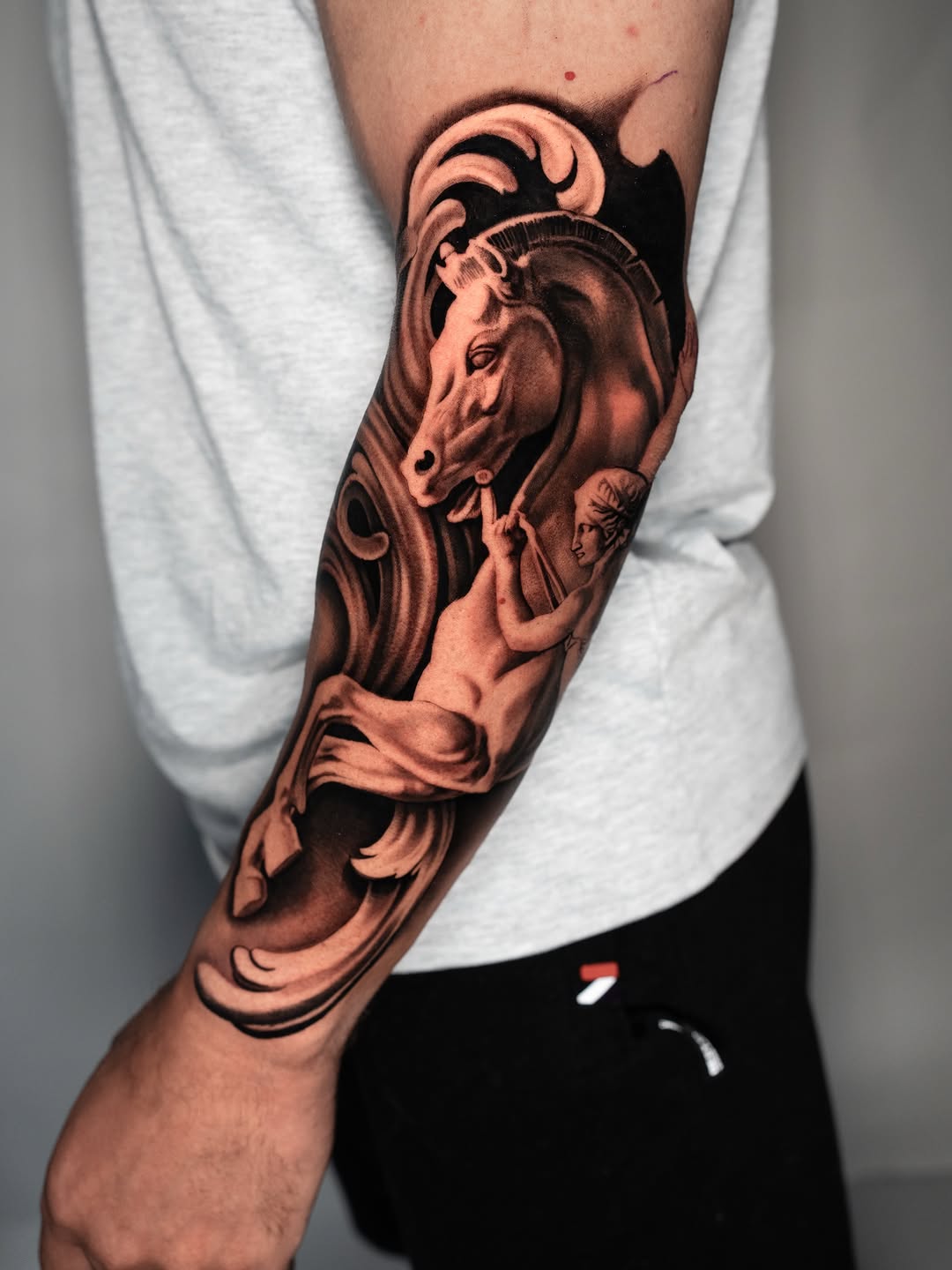 Tattoo by @gionastarace_tattoo โ realism, black_and_grey