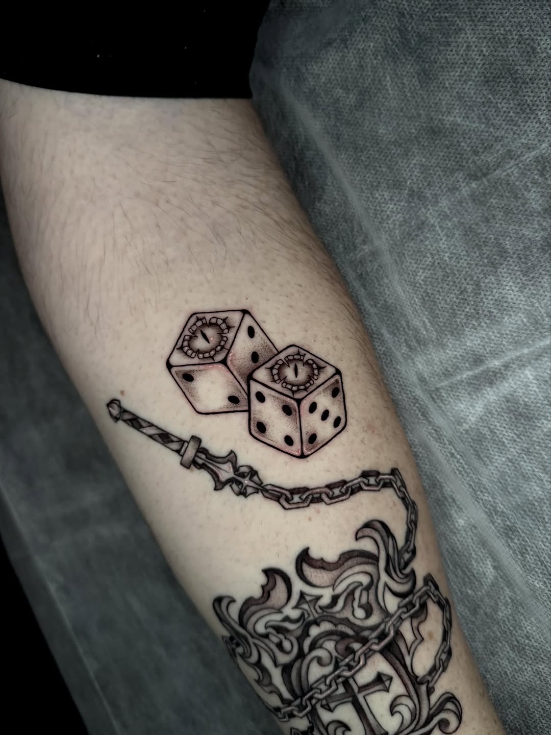 Tattoo by @hackytats — black_and_grey, chicano