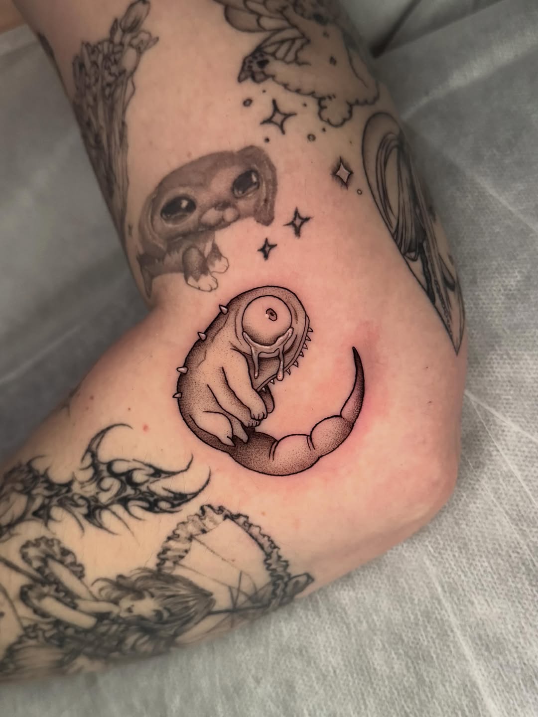 Tattoo by @hackytats — dotwork, illustrative