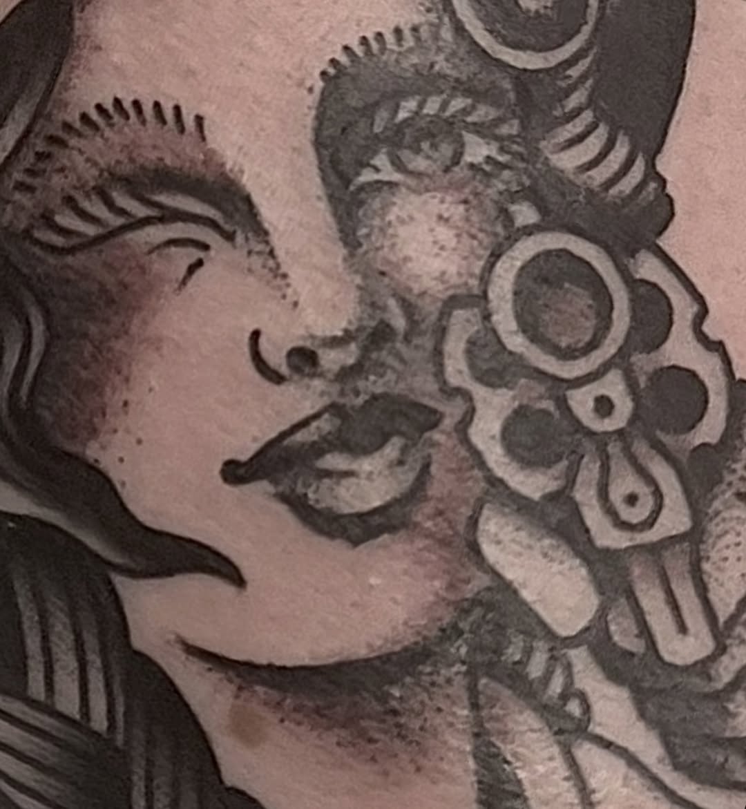 Tattoo by @brandonhuckabey — black_and_grey