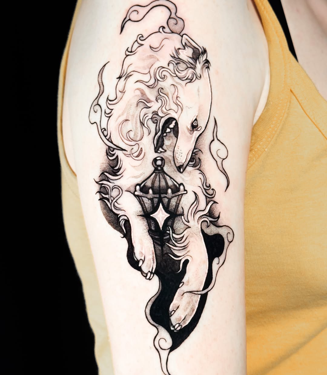 Tattoo by @roseshrubs — black_and_grey