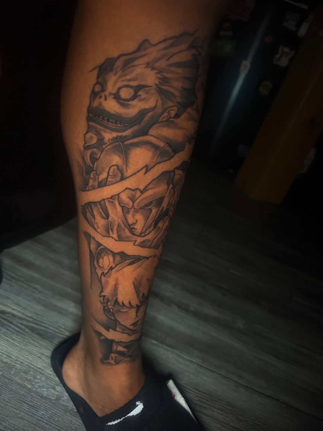Tattoo by @skunk_punk_ink — anime, black_and_grey