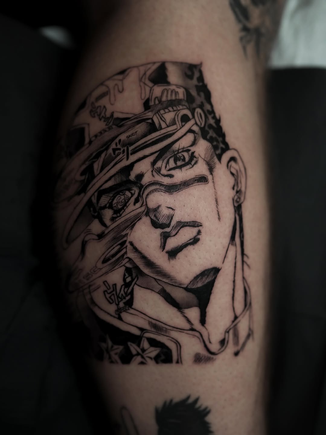 Tattoo by @anamarchant.art — anime, black_and_grey