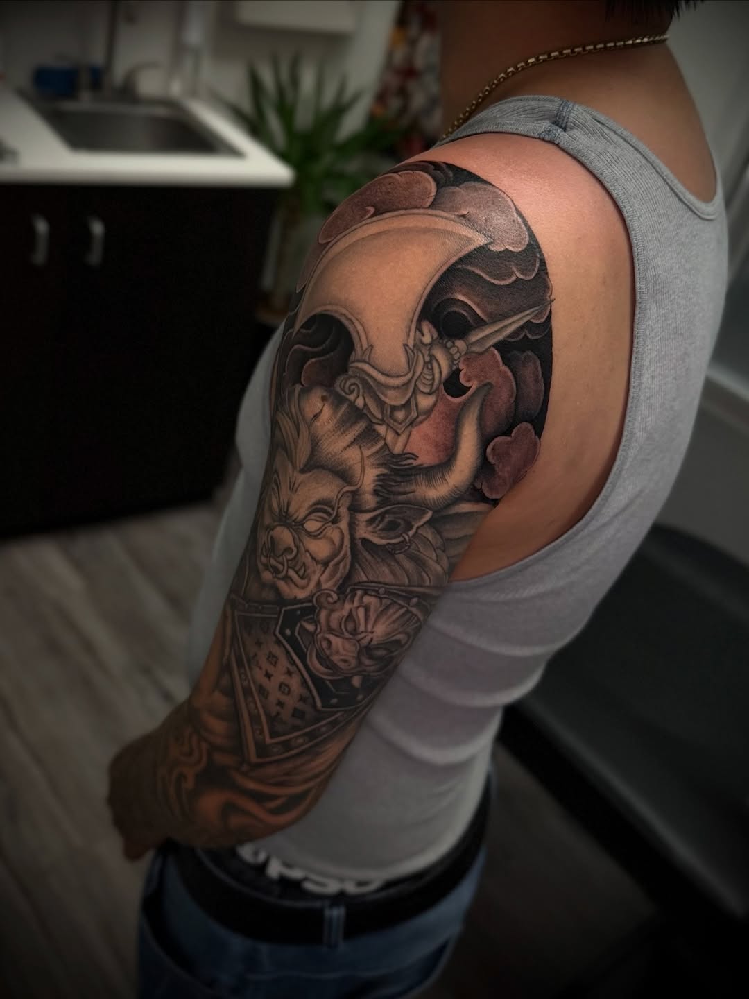 Tattoo by @kyle.inkz โ japanese_irezumi, black_and_grey