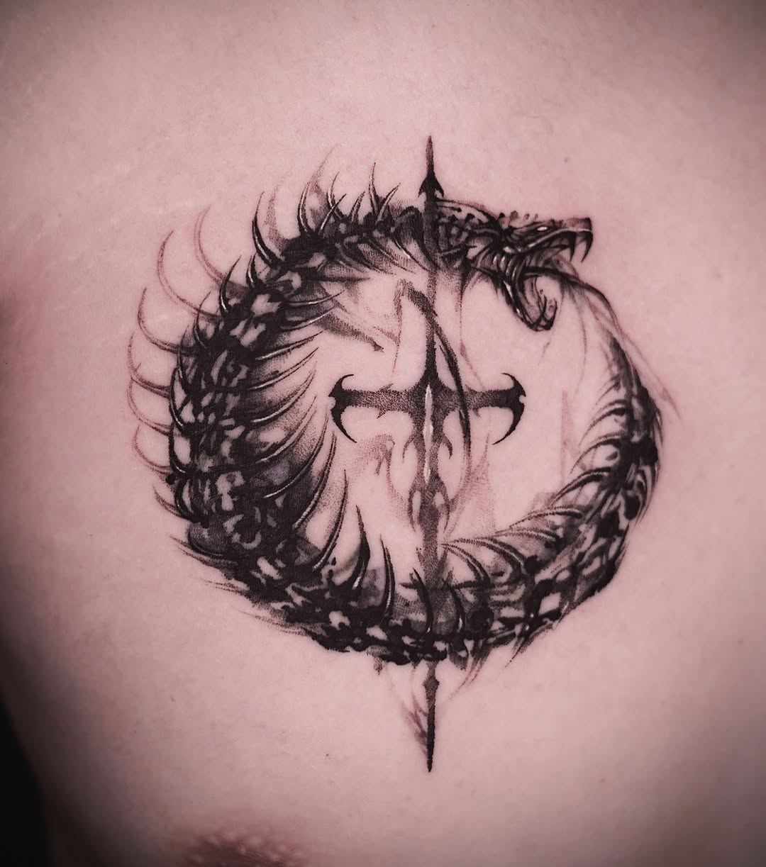 Tattoo by @dowoo_tattoo β blackwork, dotwork