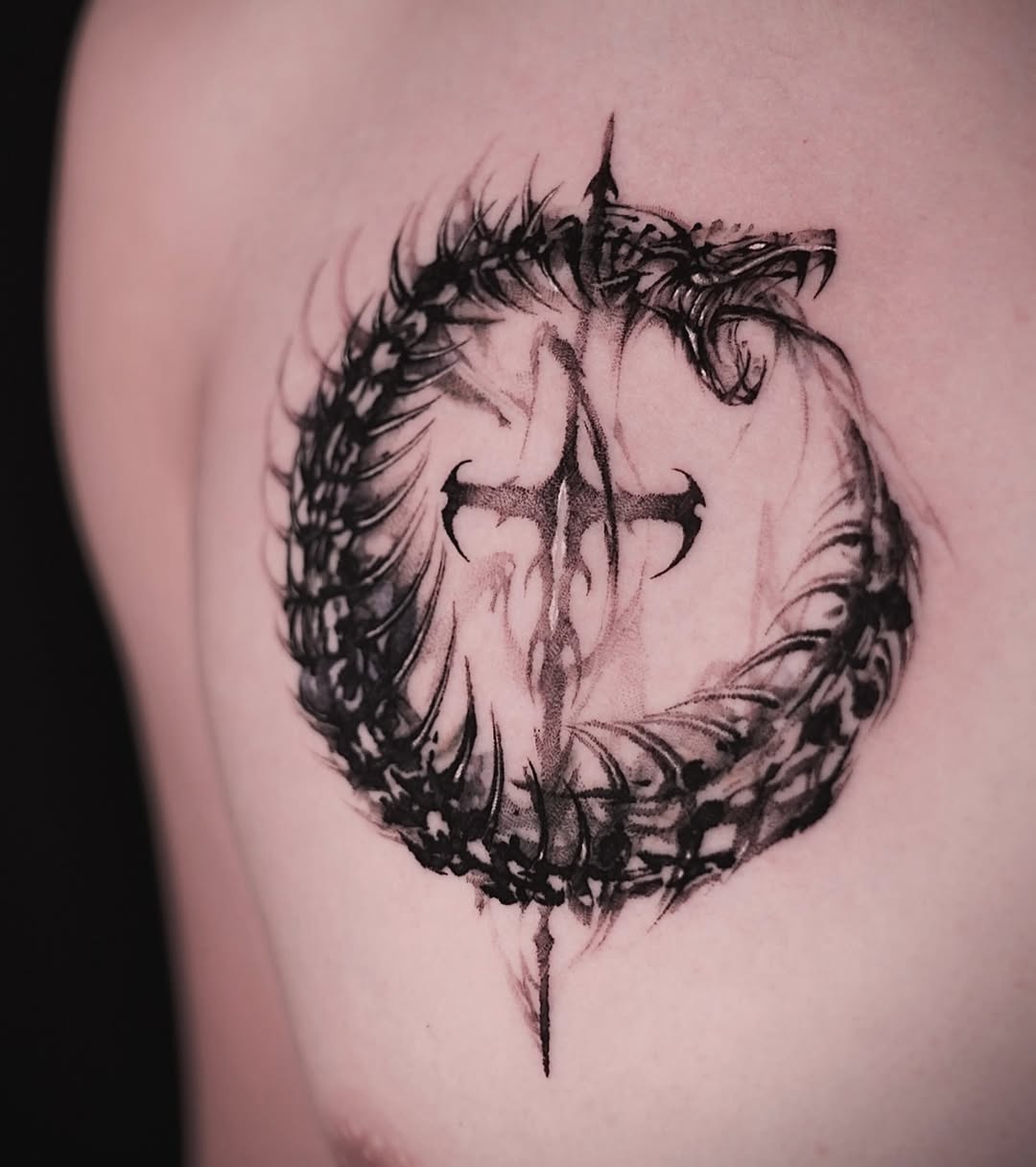 Tattoo by @dowoo_tattoo β blackwork, dark_realism