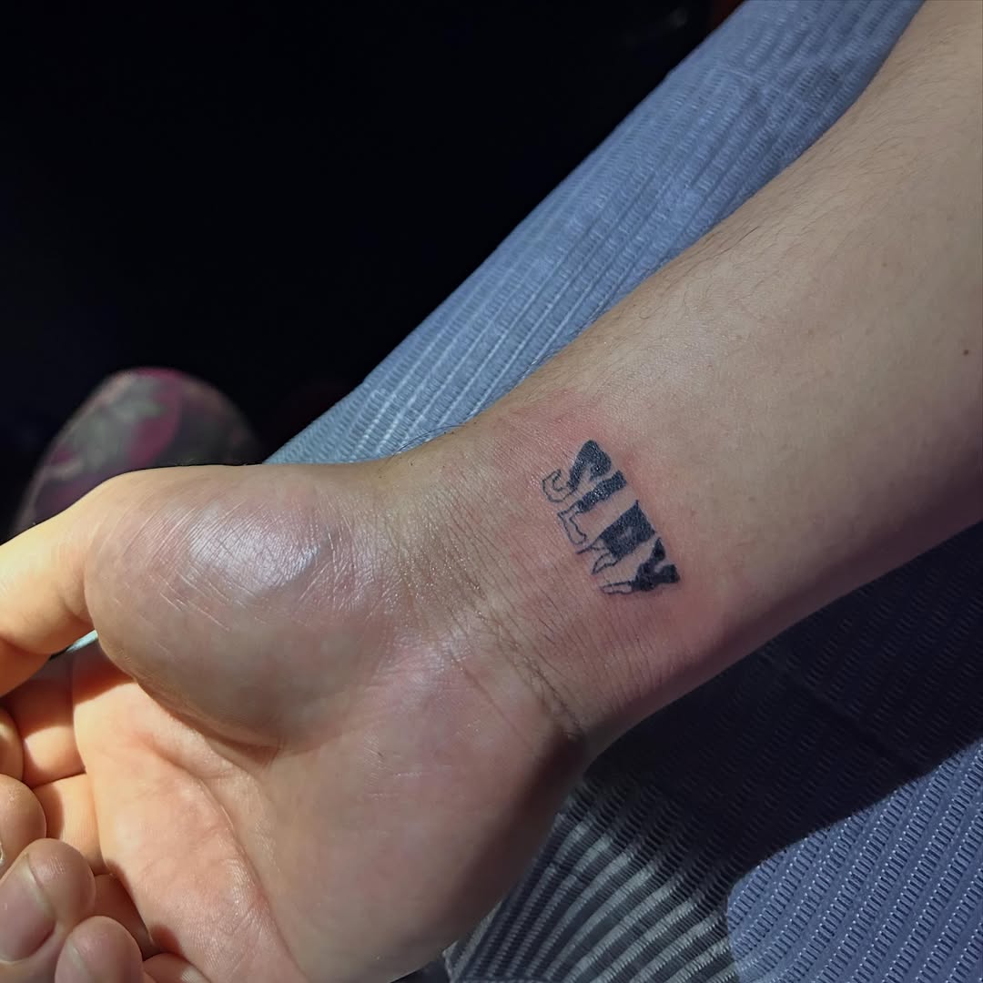 Tattoo by @misskatietattoos β lettering_script, blackwork