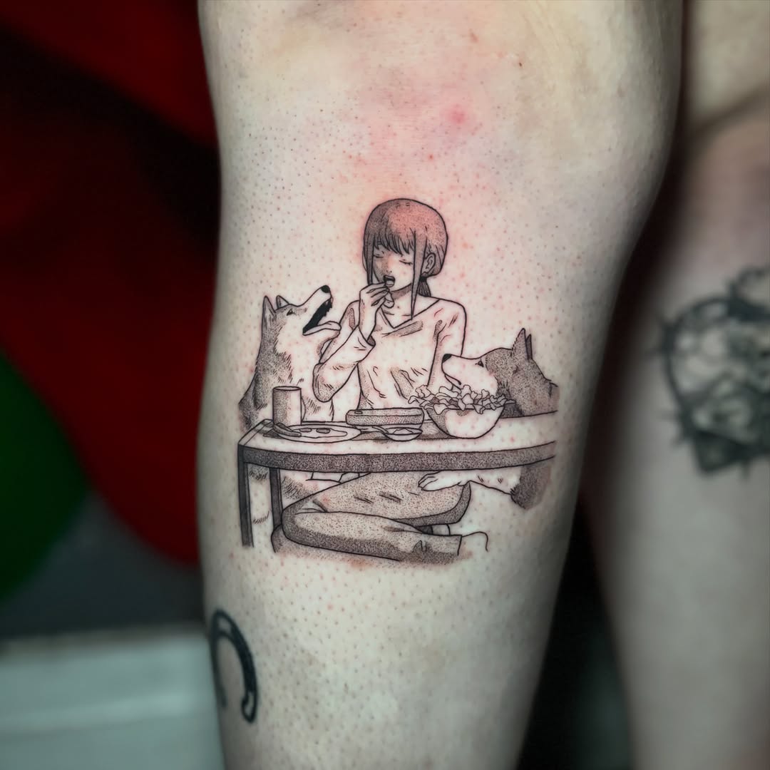 Tattoo by @5am.x.tattoos — anime, black_and_grey