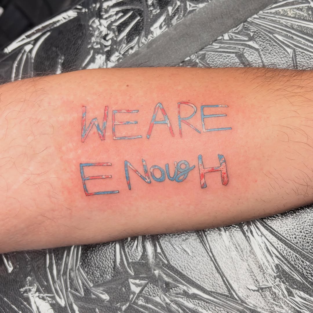 Tattoo by @leaves_.art — lettering_script, illustrative