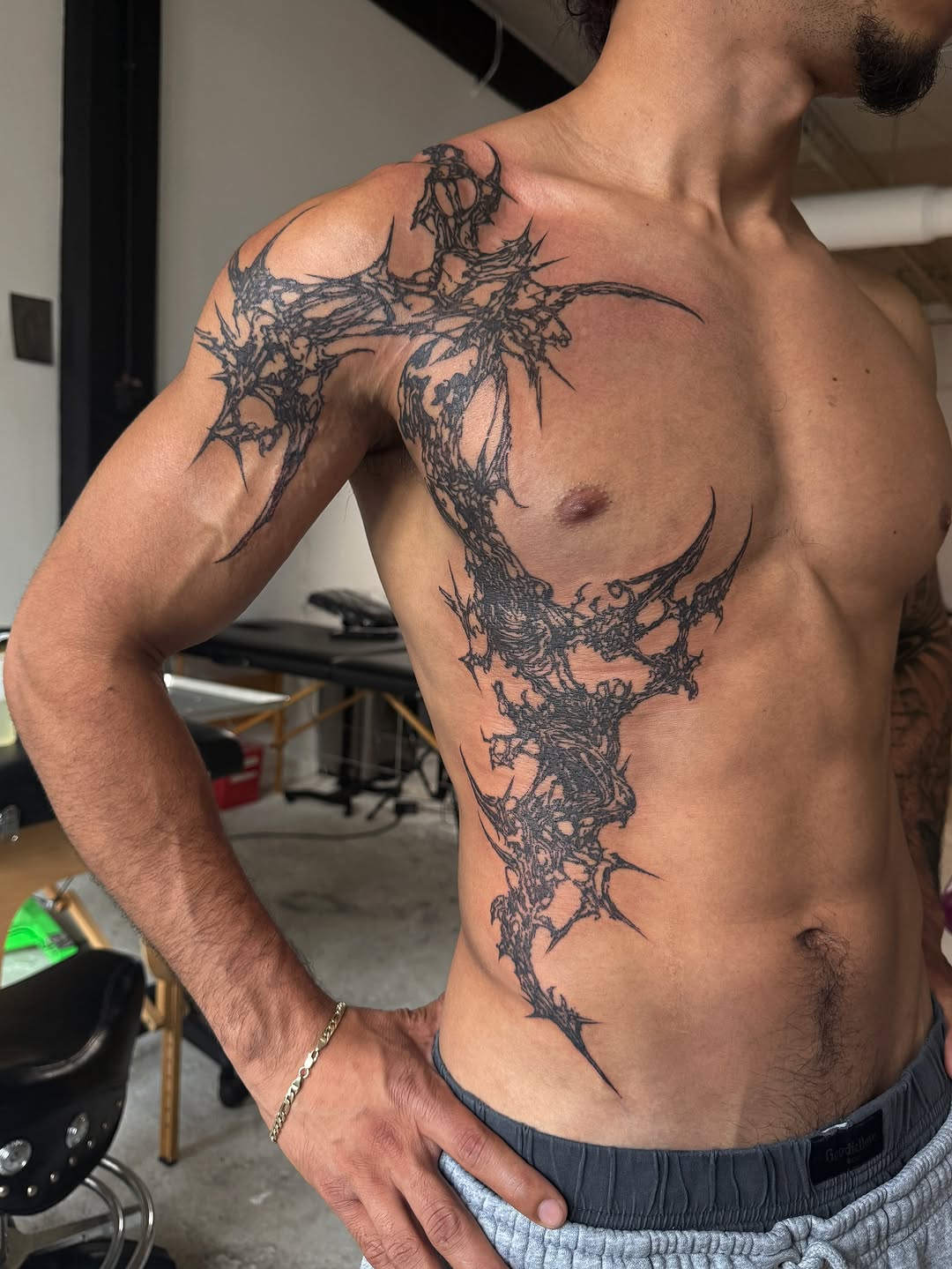 Tattoo by @miserymilkshake — blackwork, illustrative
