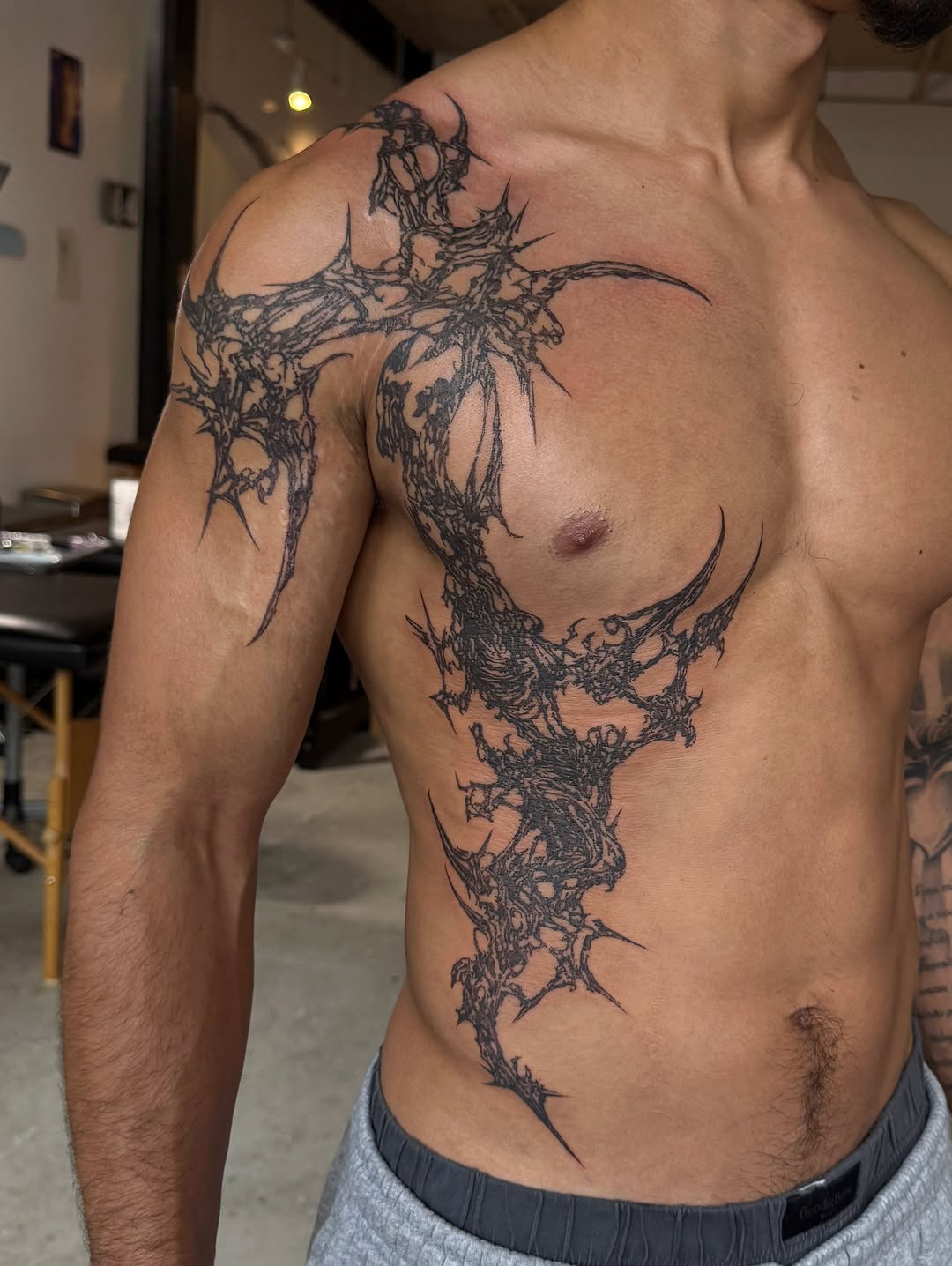 Tattoo by @miserymilkshake — blackwork, illustrative