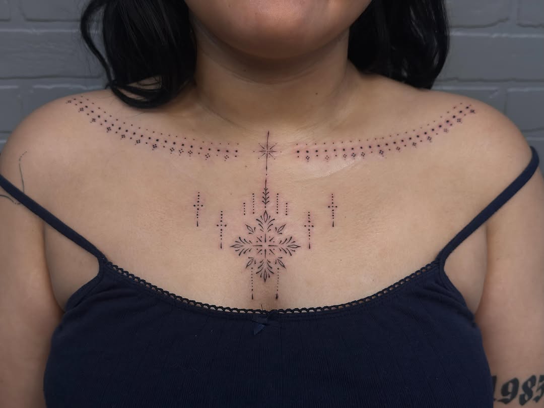 Tattoo by @vaehinked — dotwork, geometric