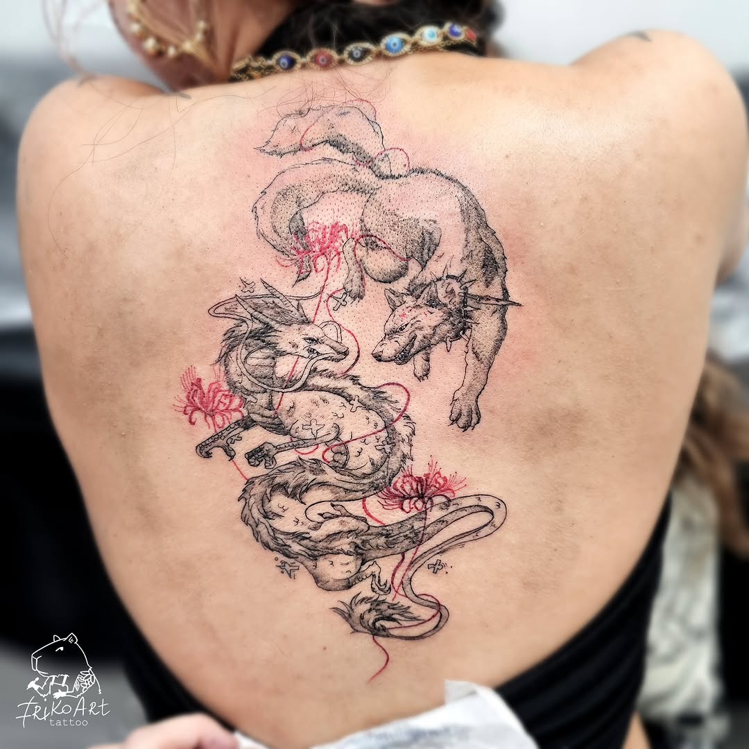 Tattoo by @irikoart_tattoo — illustrative, black_and_grey