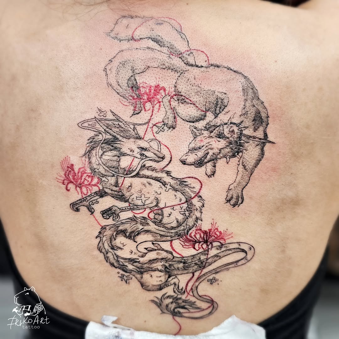Tattoo by @irikoart_tattoo — illustrative, black_and_grey