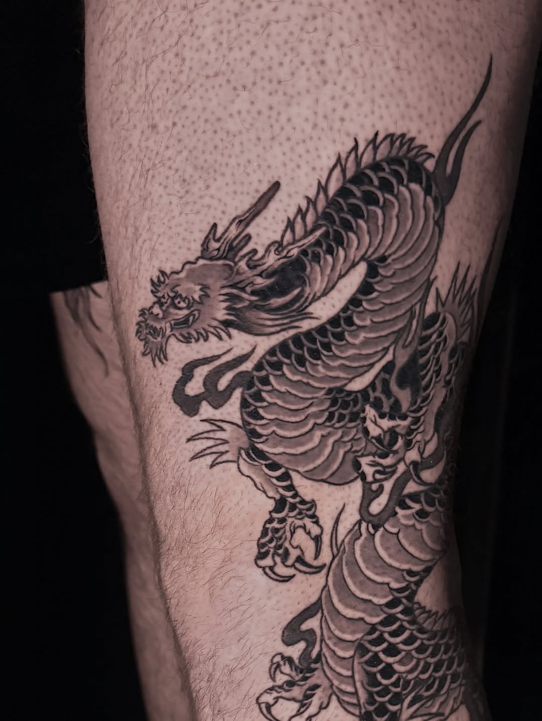 Tattoo by @hawkstattoo_ โ japanese_irezumi, black_and_grey