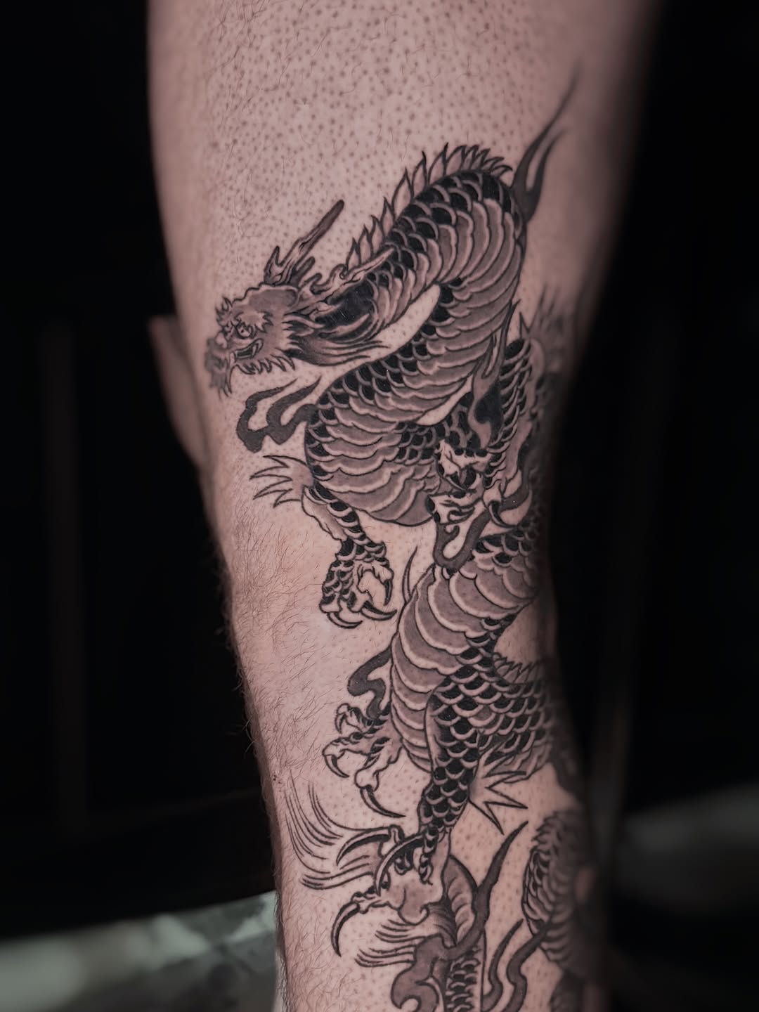 Tattoo by @hawkstattoo_ โ japanese_irezumi, black_and_grey