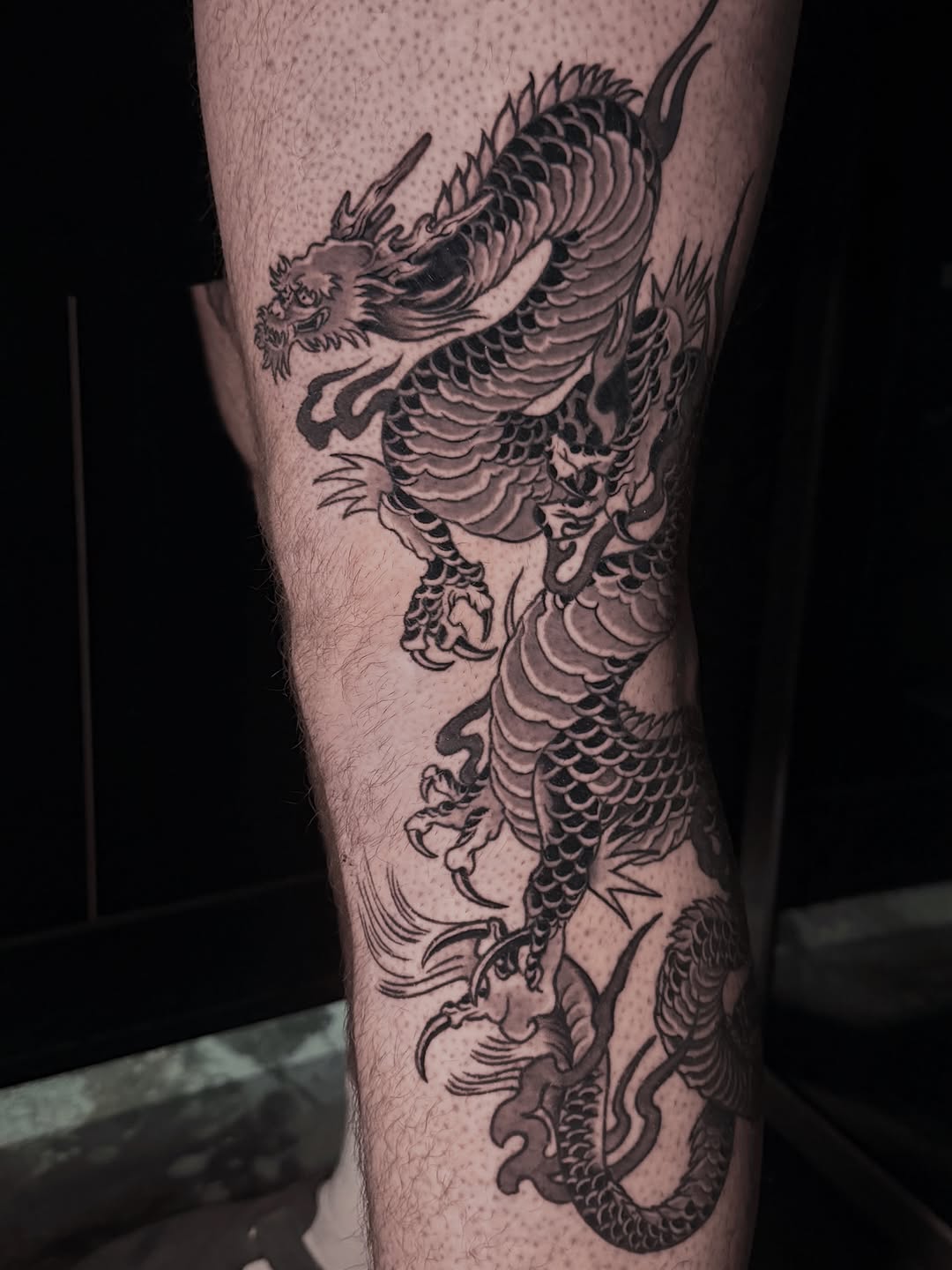 Tattoo by @hawkstattoo_ โ japanese_irezumi, black_and_grey