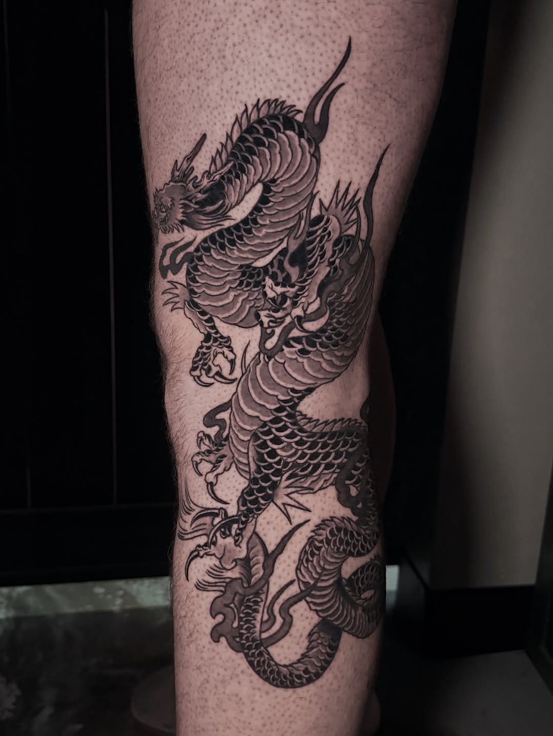Tattoo by @hawkstattoo_ โ japanese_irezumi, black_and_grey