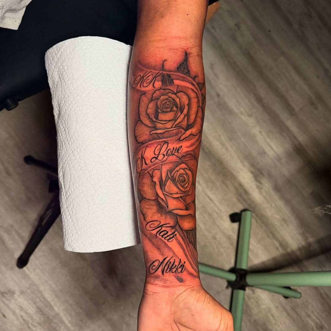 Tattoo by @inked.by.kiwiii โ black_and_grey, lettering_script