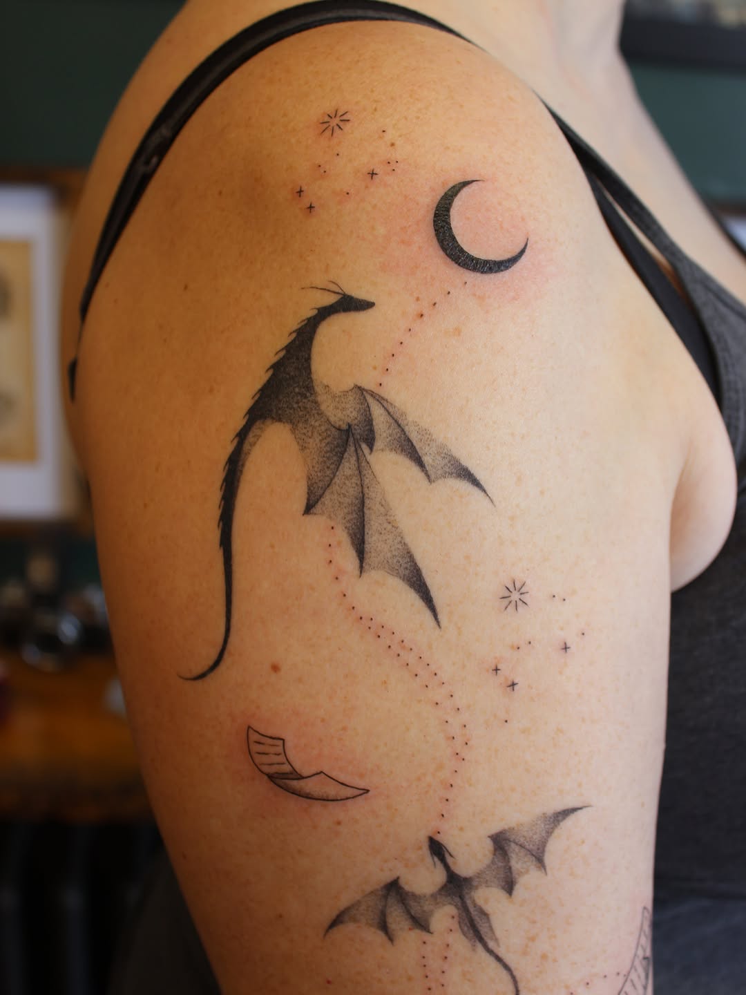 Tattoo by @emsky_ink โ fine_line, dotwork