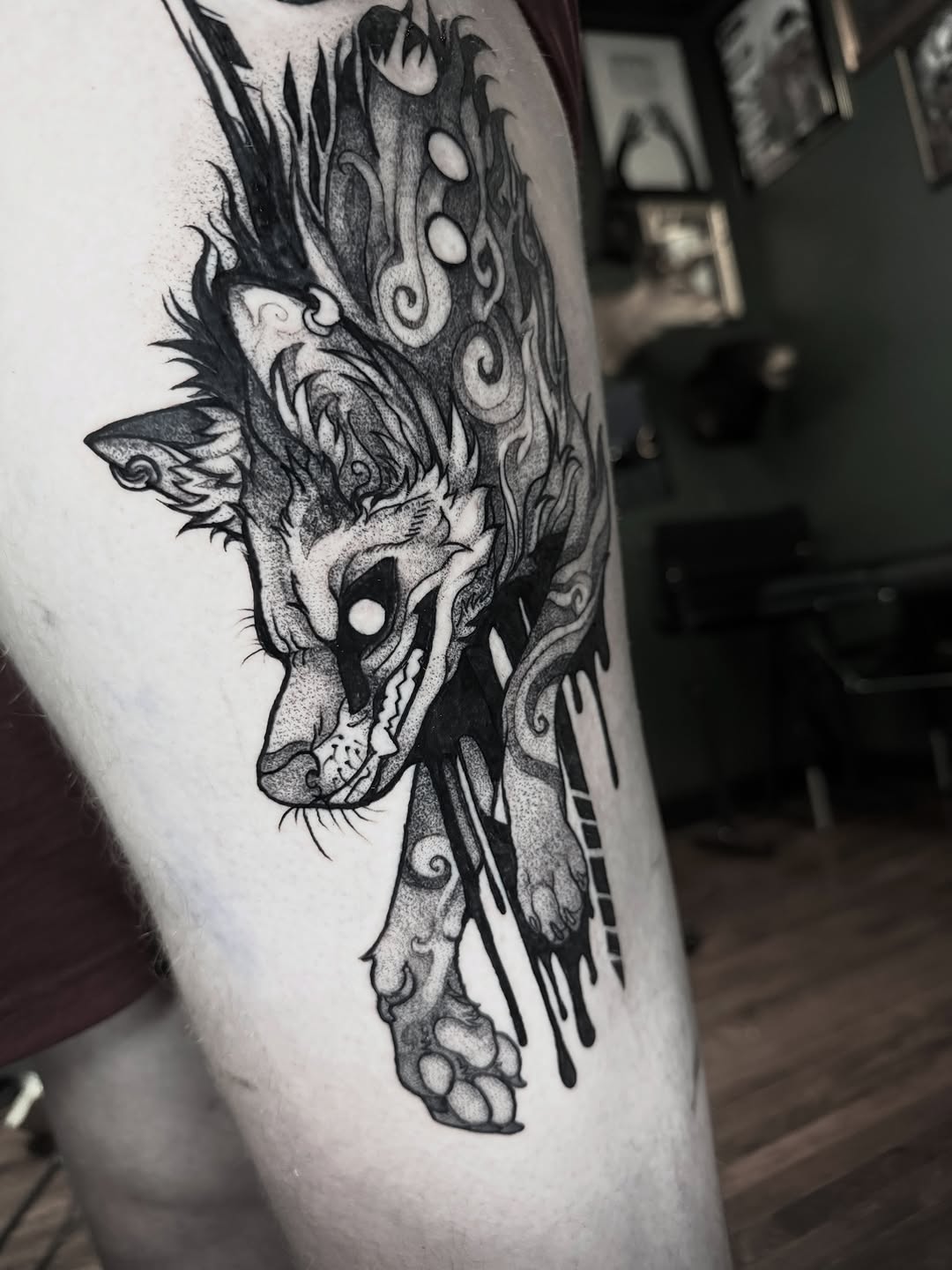 Tattoo by @blackmeddle — black_and_grey, dotwork