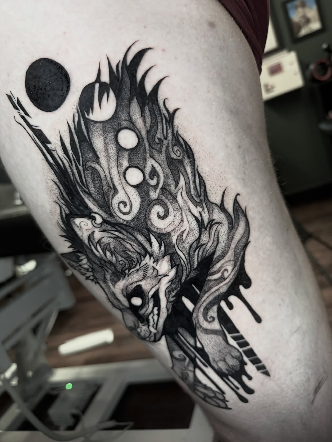 Tattoo by @blackmeddle — black_and_grey, dotwork